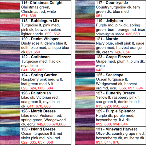 Lizbeth Thread by Color 116 to 131