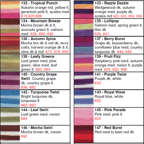 Lizbeth Thread by Color 132 to 147