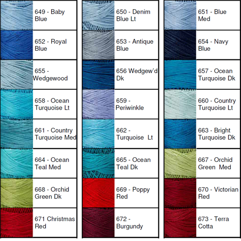 Lizbeth Thread by Color 649 to 673