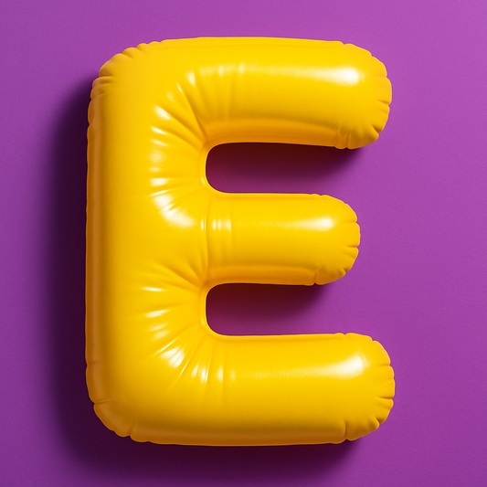 big balloon like E in yellow on a bright purple background