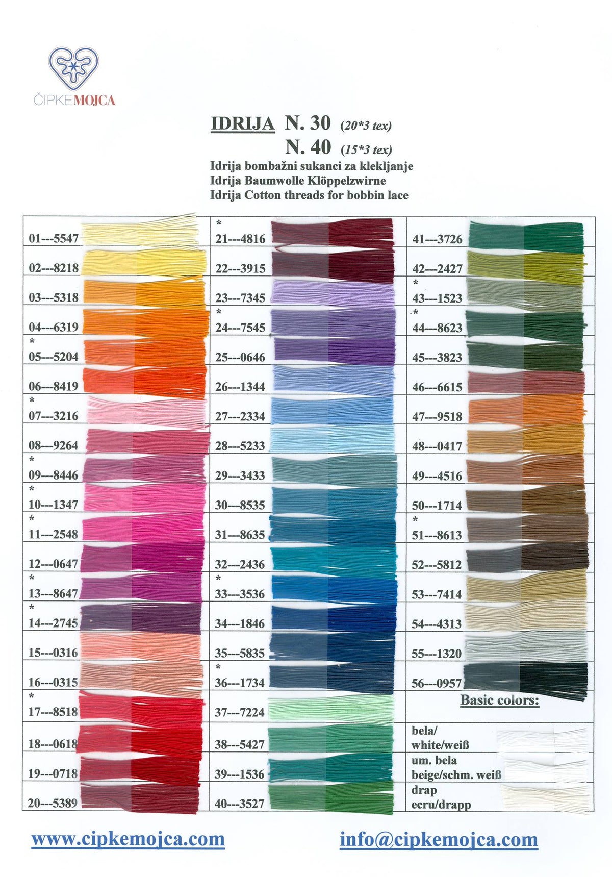 Idrija Cotton Thread by color