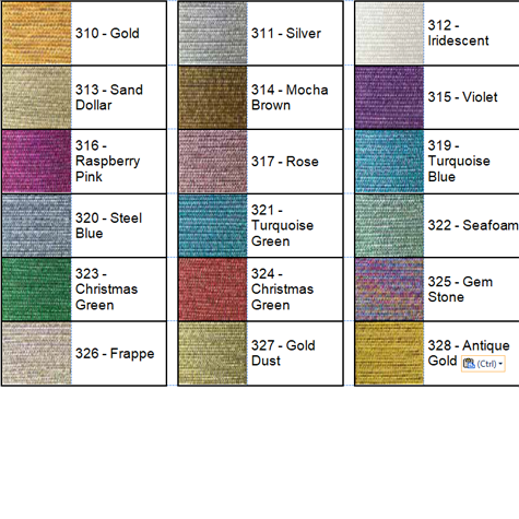 Lizbeth Thread by Color 310 to 328