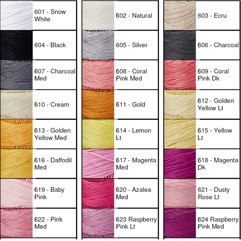 Lizbeth Thread by Color 601 to 624