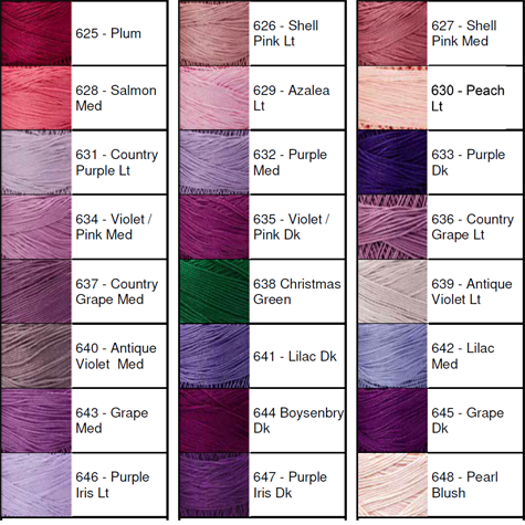 Lizbeth Thread by Color 625 to 648